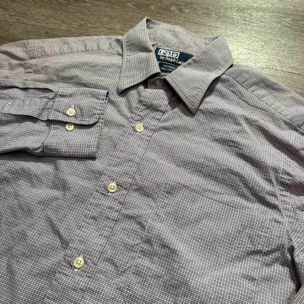 Polo‎ Ralph Lauren Shirt Mens 15 32/33 Andrew Purple Plaid Long Sleeve Button